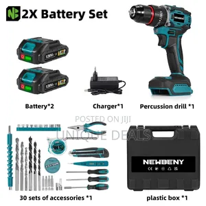Newbeny Brushless Cordless Drill Kit – 2 Batteries, 30/22 Accessories