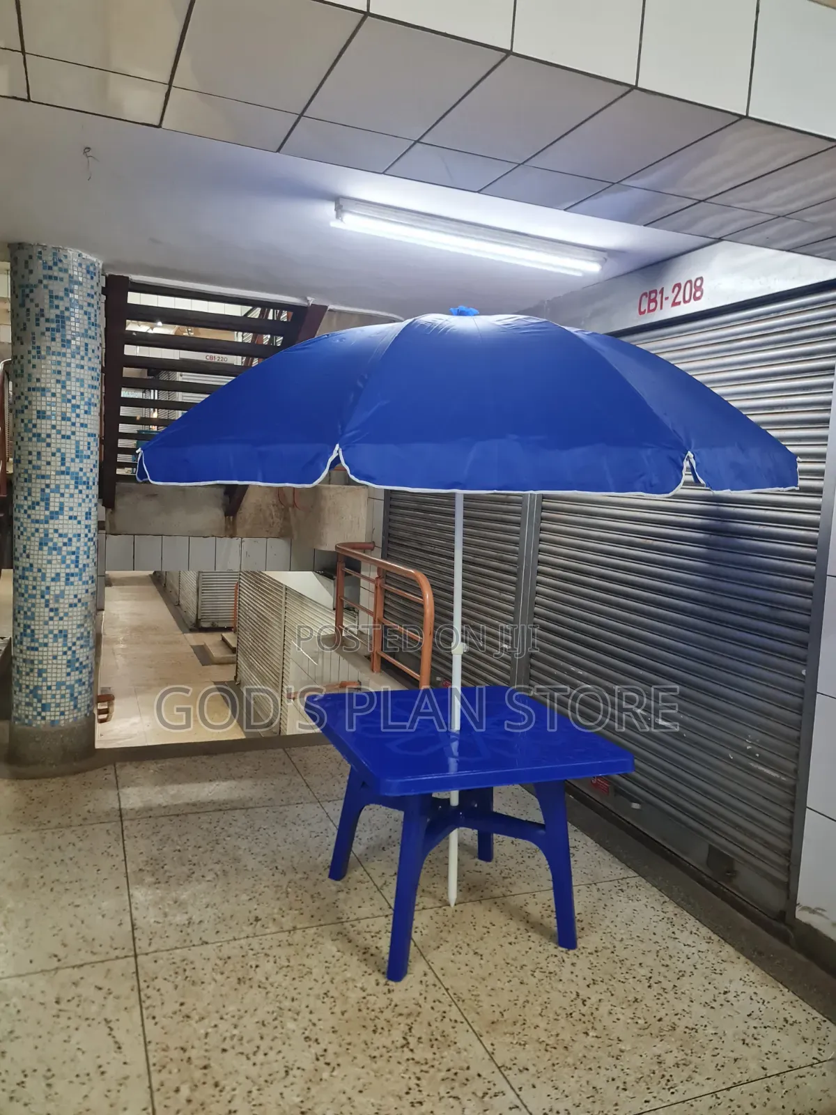 Garden Shade Outdoor Umbrella and Table, (Blue)