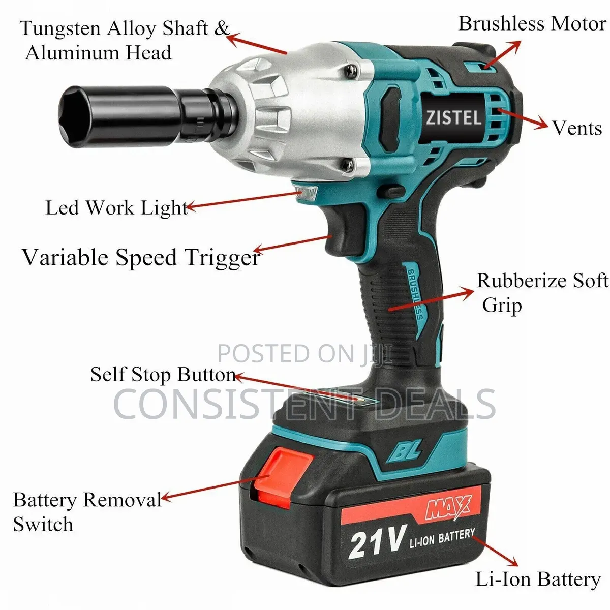 800nm High Torque Electric Impact Wrench 1/2" Cordless Wrench