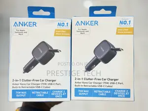 Anker Nano 75w Car Charger 2in1 Clutter Free, Retractable Usb C Cable