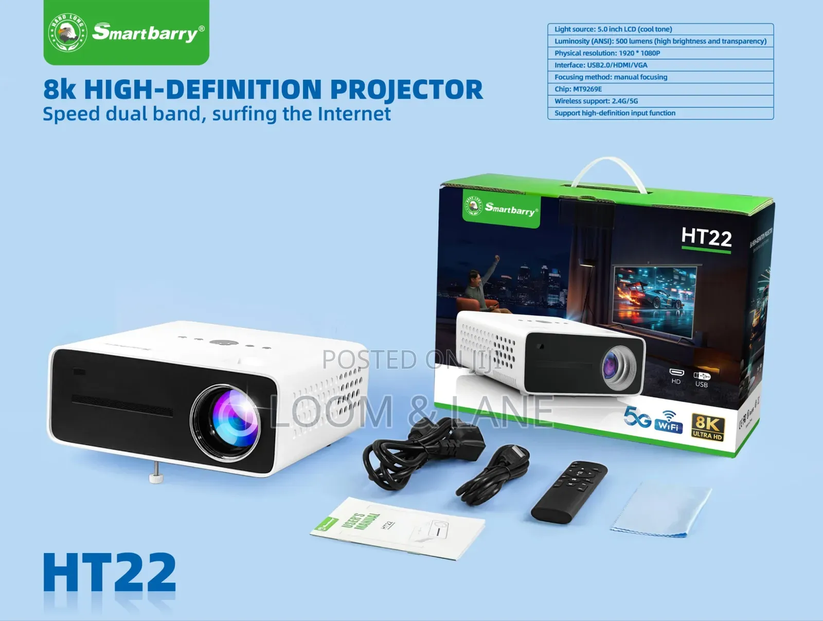 Smartberry Ht22 Ultra Hd Smart Android Projector With 5g Wifi.