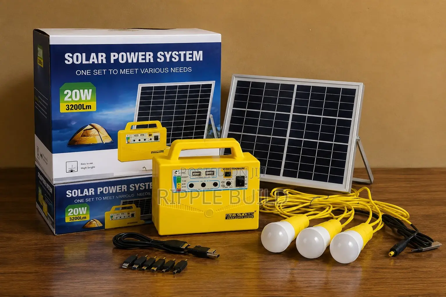 20w Solar Home Lighting Kit With 3 Led Bulbs Usb Phone Charging
