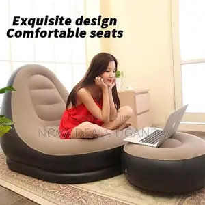 2-in-1 Lounge Folding Inflatable Portable Sofa Bed With Footsool