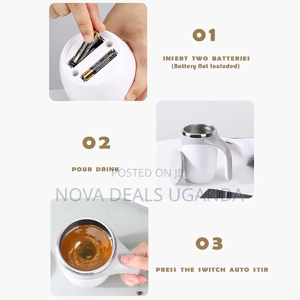380ml Self Stirring Mug With Lid Stainless Steel Stirring Coffee Cup