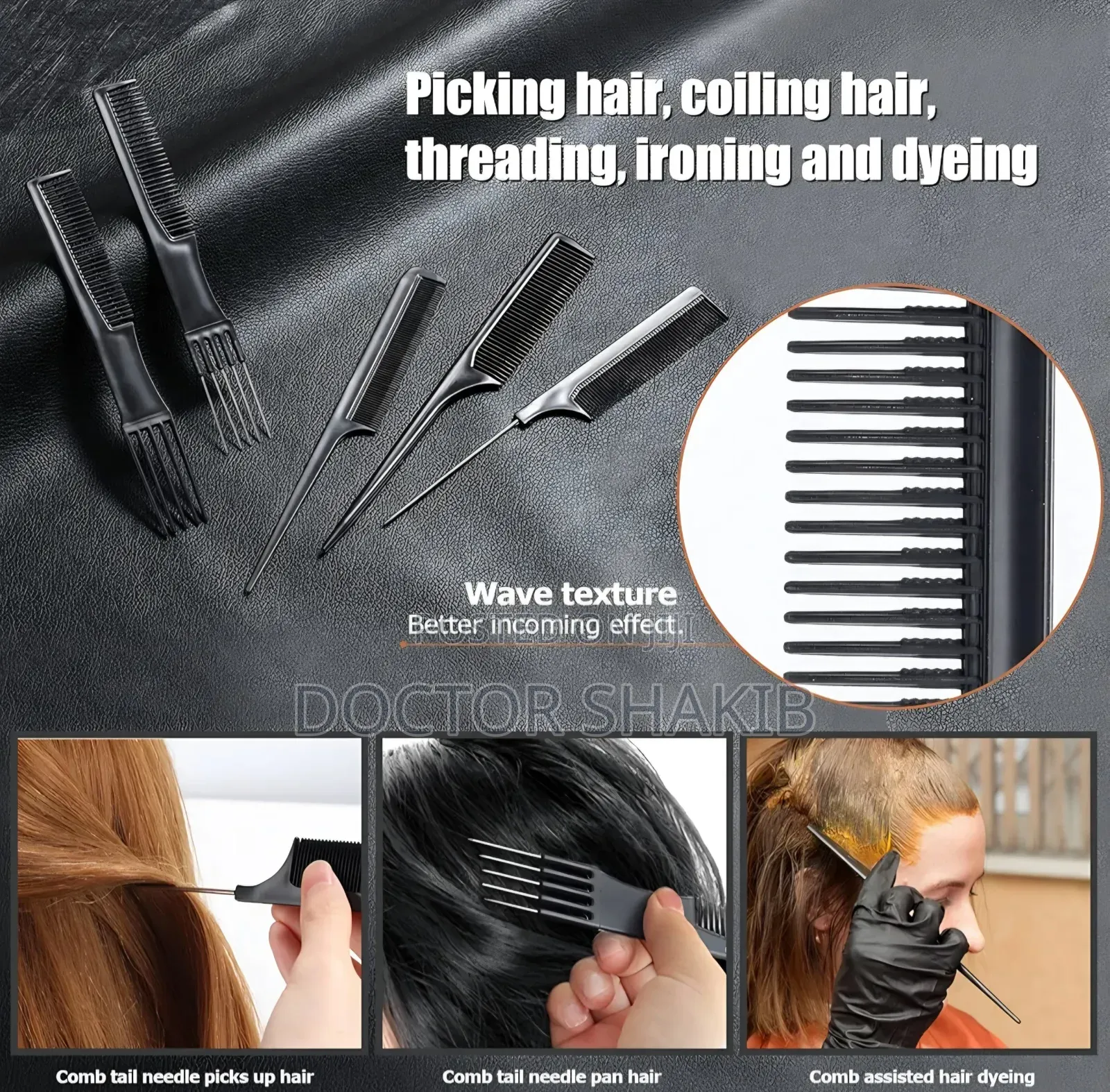 10-Piece Professional Black Hair Styling Comb Set