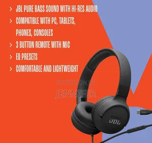 JBL Tune 520c Wired on-Ear Headphones in Black.