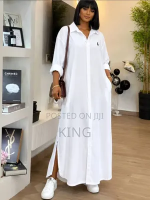 White, Green, Pink Button-Up Shirt Dress With a Collar,