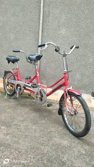 Japanese Vintage Red Bridgestone Tandem Bicycle, 2 Seats, 2 Wheels.