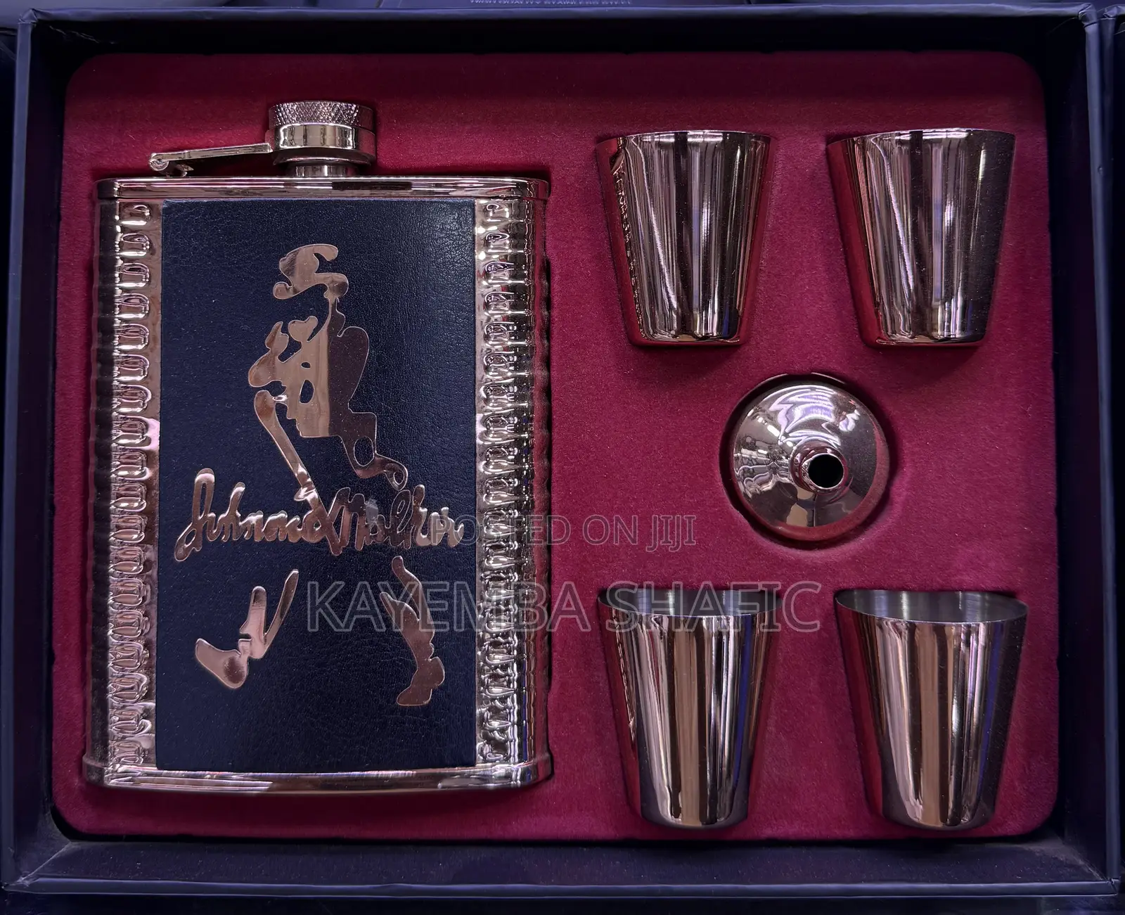 Premium Johnnie Walker Hip Flask Gift Set With Shot Glasses Funnel
