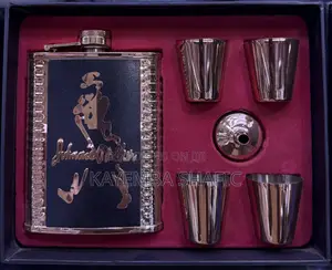 Premium Johnnie Walker Hip Flask Gift Set With Shot Glasses Funnel