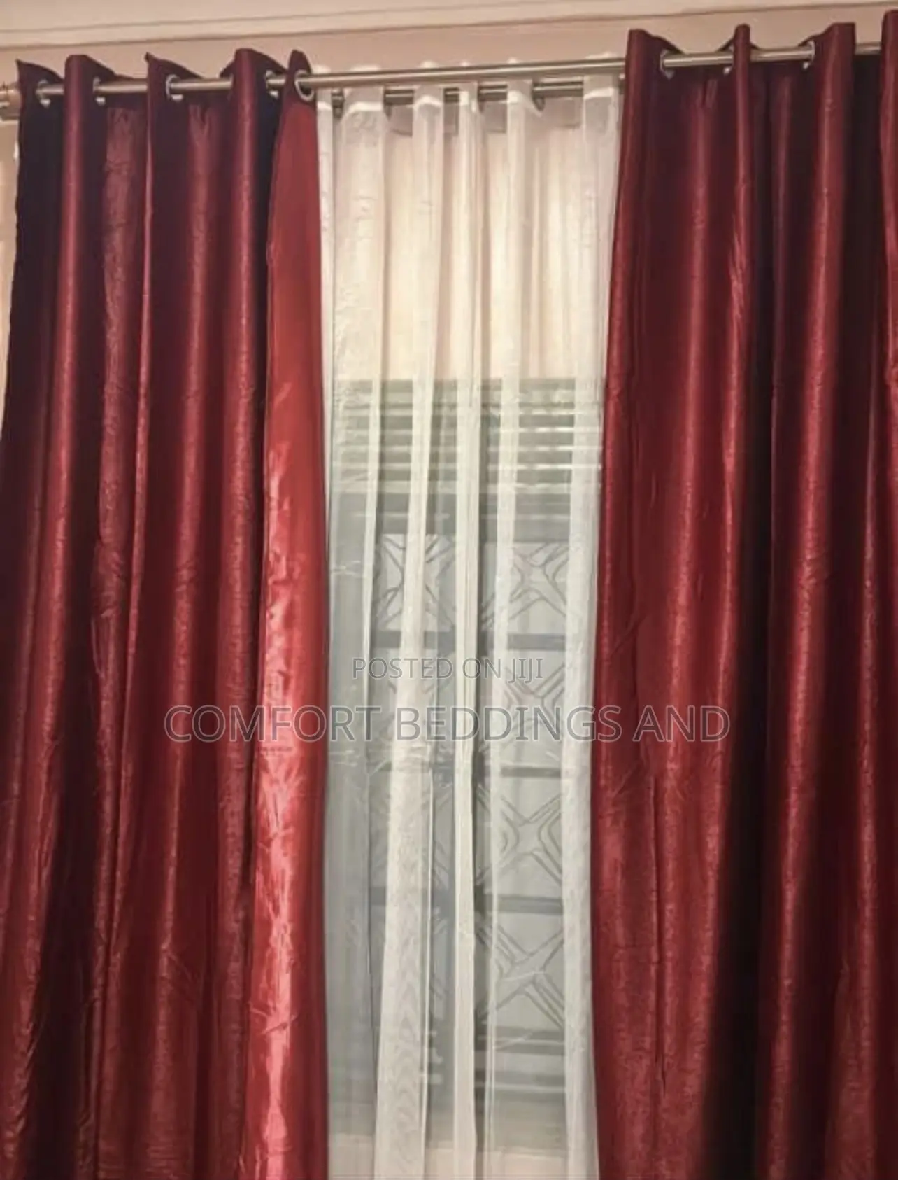 Velvet Curtains With Net Maroon 3 Metres