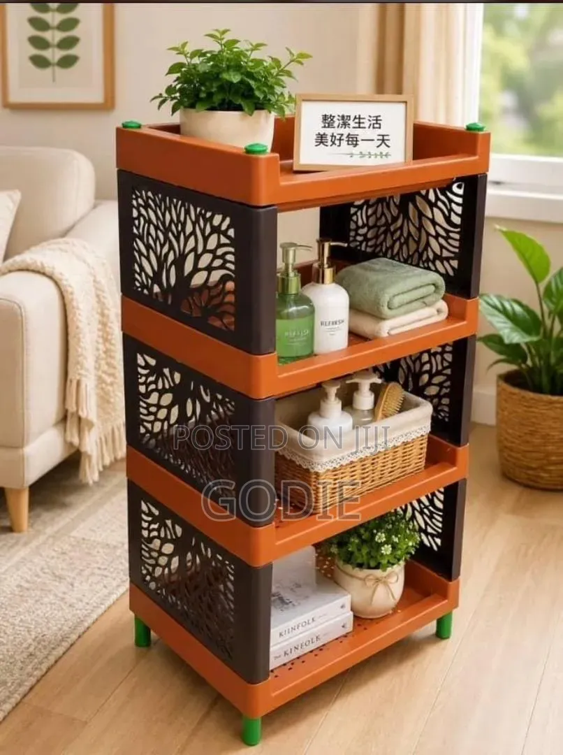 Four-Tier Plastic Kitchen Rack Trolley