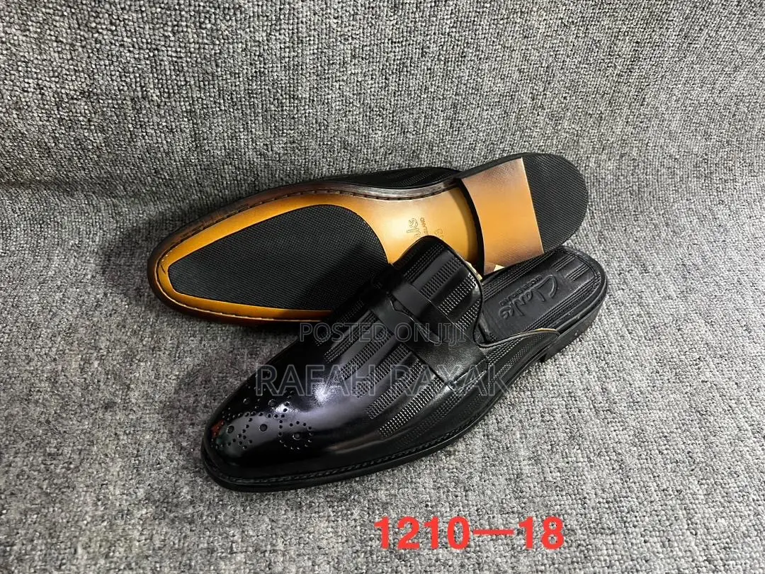 Original Black Leather Clarks Mules Half Shoes