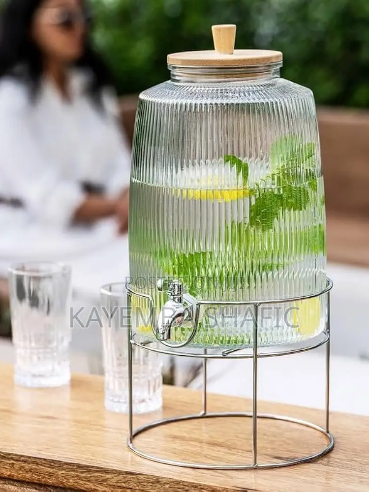 Elegant 6l Ribbed Glass Beverage Dispenser With Stand
