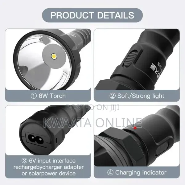 Dp-959, Super Bright Usb Rechargeable Torch Led Flashlight 4w, Camping