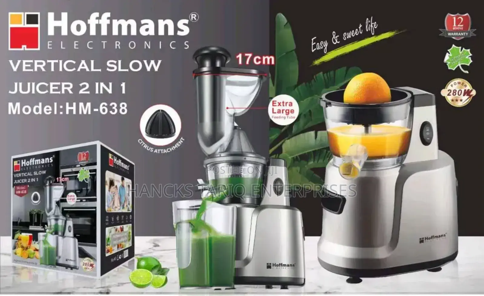Hoffmans 2-in-1 Vertical Slow Juicer (Model Hm-638) – 280w
