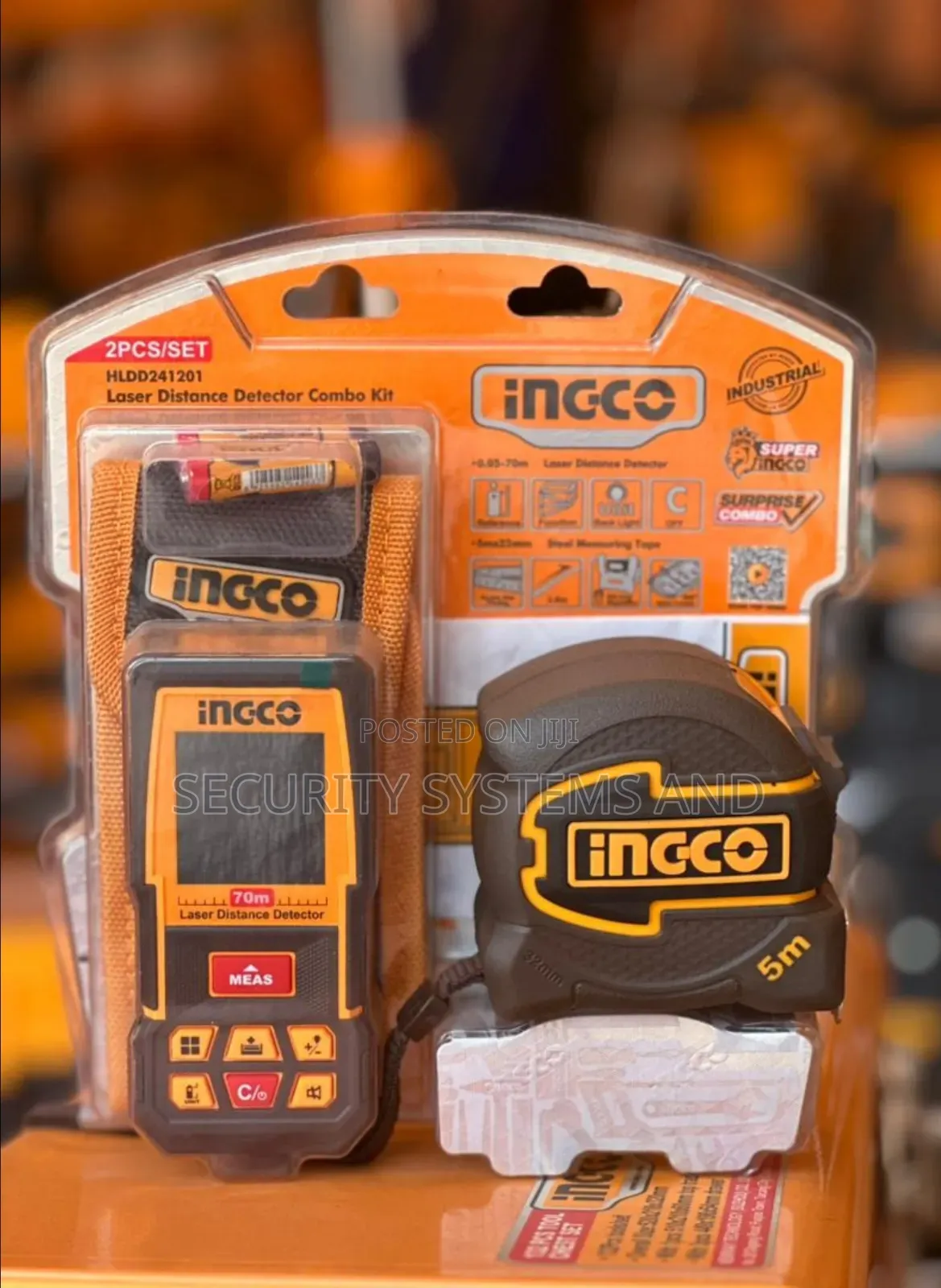 Ingco Laser Distance Detector Combo Kit, 70m Range, ±2mm Accuracy