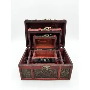 Vintage Wooden Treasure Chest Storage Boxes – 3-in-1 Nested Set
