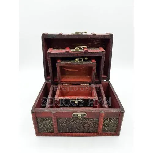 Vintage Wooden Treasure Chest Storage Boxes – 3-in-1 Nested Set
