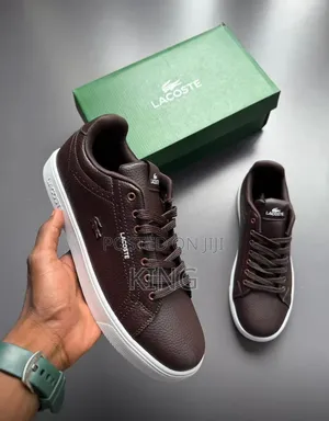 Lacoste Men's Sneakers in a Dark Brown Textured Leathe