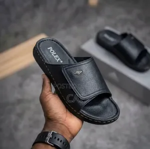 Polex Brand Black Leather Strap Slide Sandals