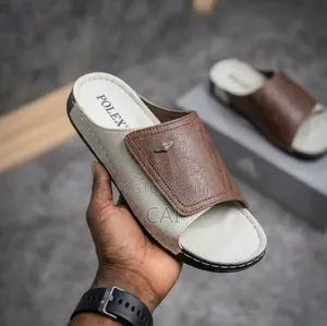 Polex Brand Black Leather Strap Slide Sandals