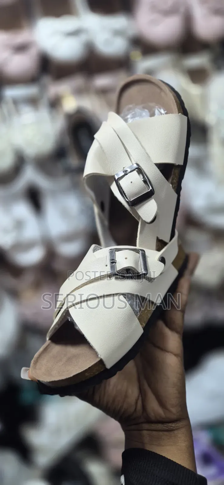 Cream-Colored, Multi-Strap Casual Sandal
