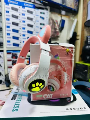 Cat Led Wireless Headphones With White Cat Ears, RGB Lighting