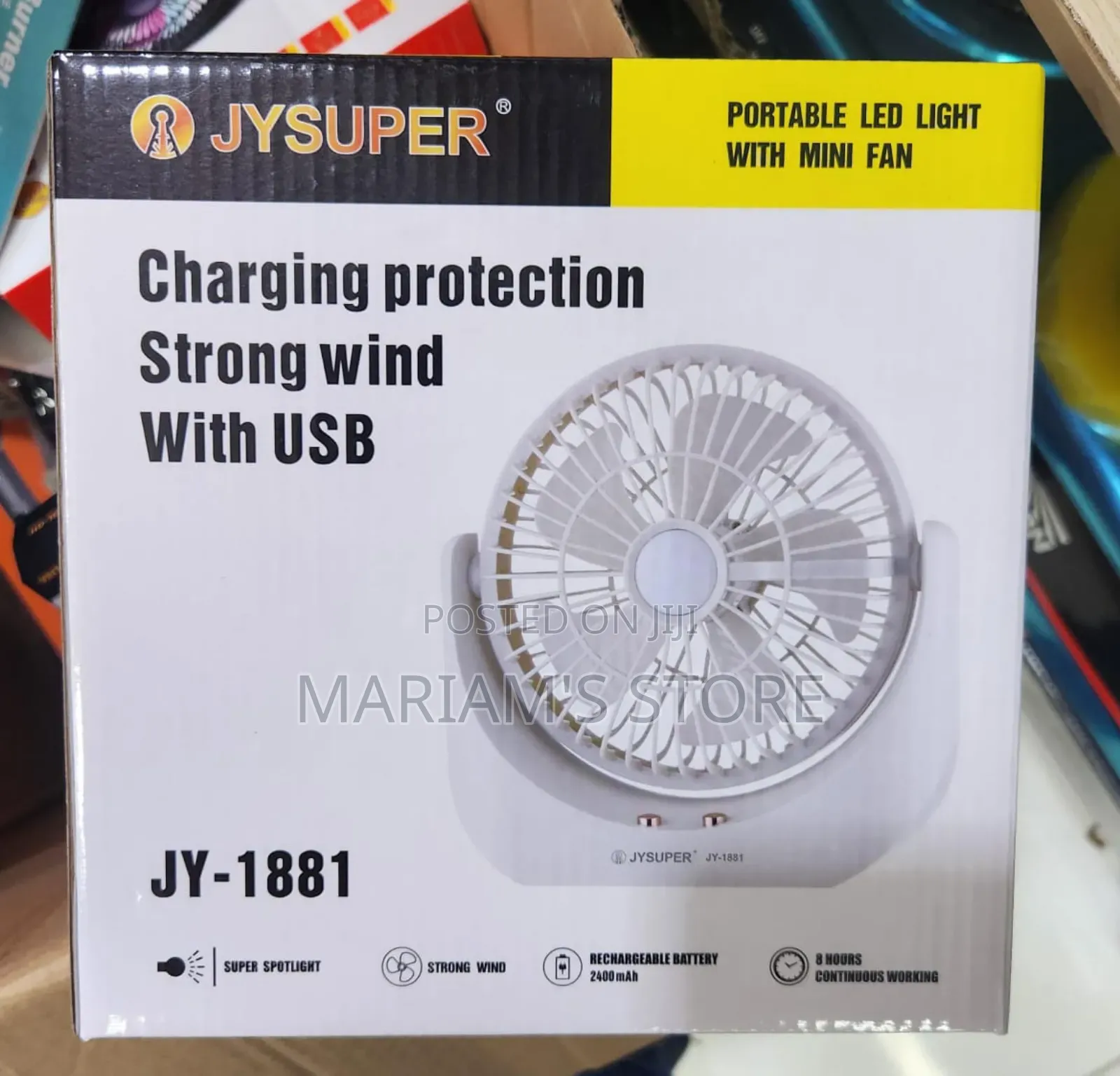 Portable Led Light With Mini Fan, Featuring a White Color Design.