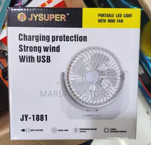 Portable Led Light With Mini Fan, Featuring a White Color Design.