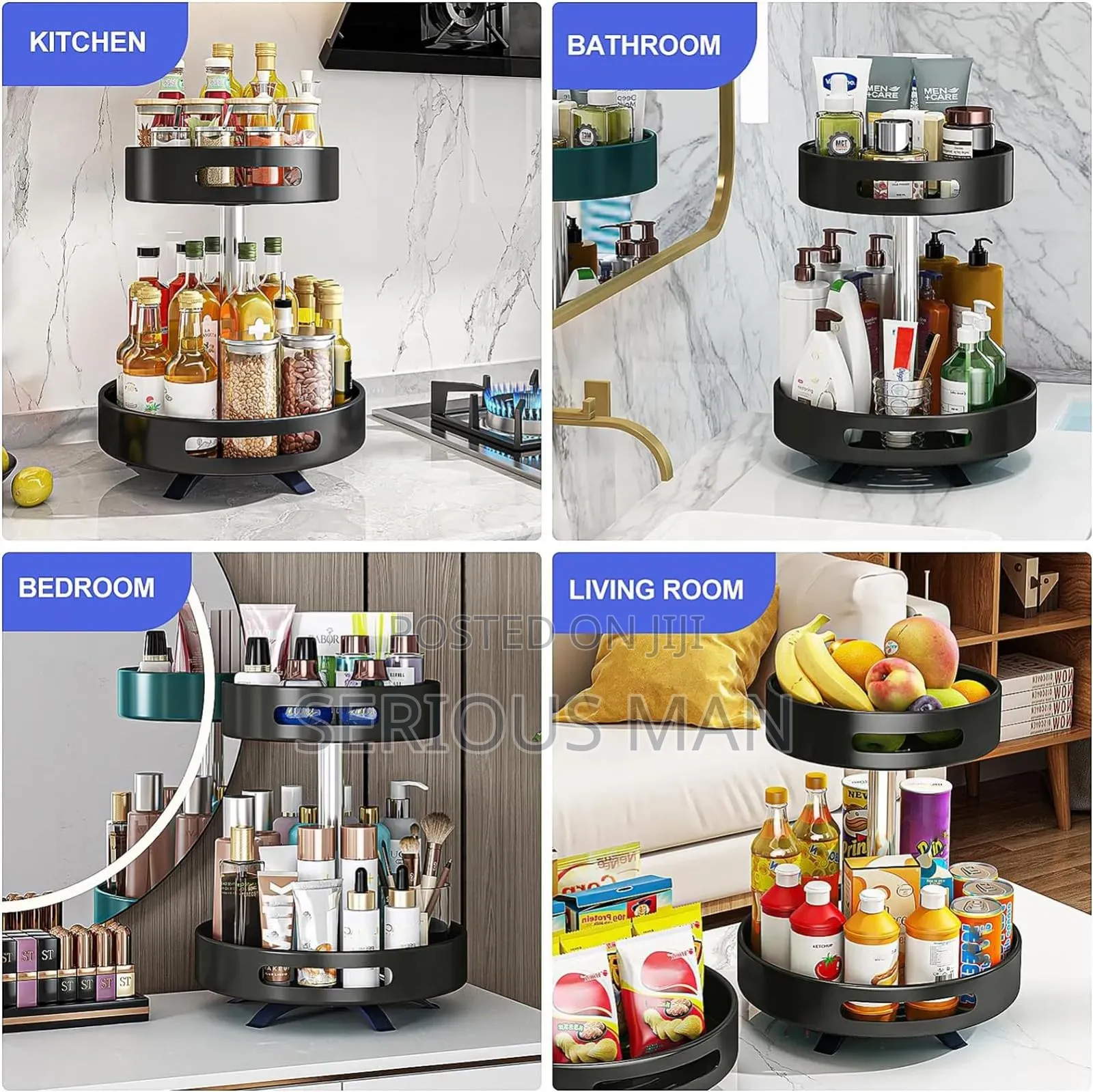 2-tier 360° Rotating Shelving Unit Designed For Kitchen