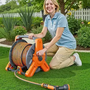 Heavy-duty Garden Hose Reel Set – Portable Storage With Rubber Hose
