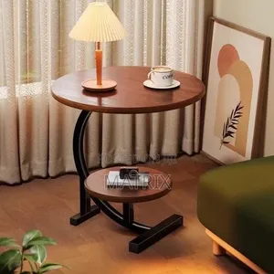 2-Tier Round Sofa Side Table,C Shaped Sofa Table With Metal Frame