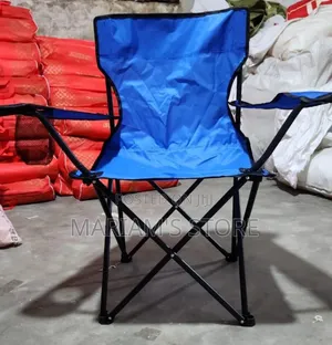 Portable Blue Folding Camping Chair With a Built-in Mesh Cup Holder]