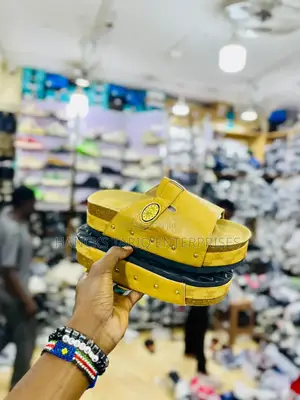 Trendy Platform Slides – Mustard Yellow Embellished Sandals