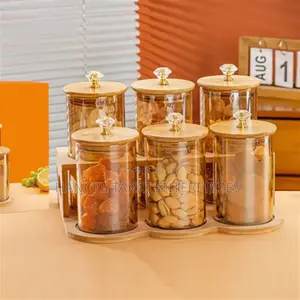 Glass Canister Storage Set With Bamboo Lids And