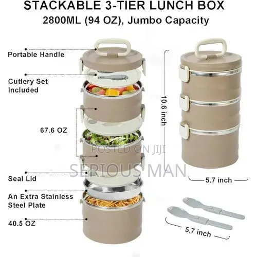 3-Tier Lille Home Stainless Steel Stackable Lunch Box