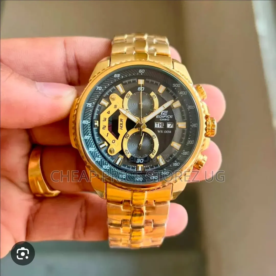 This Gold Casio Edifice Watch Features a Prominent Black Chronograph