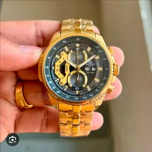 This Gold Casio Edifice Watch Features a Prominent Black Chronograph