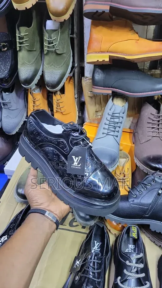 Dual-Textured Black Patent Leather Derby Shoe