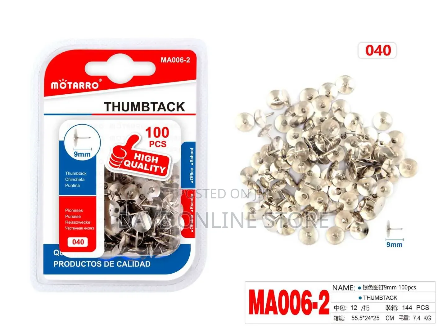 Thumb Tacks Silver 9mm 100pcs
