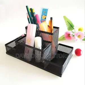 Black Mesh Pen Holder, Mesh Desk Organizer 4 Compartments