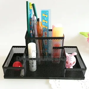 Black Mesh Pen Holder, Mesh Desk Organizer 4 Compartments