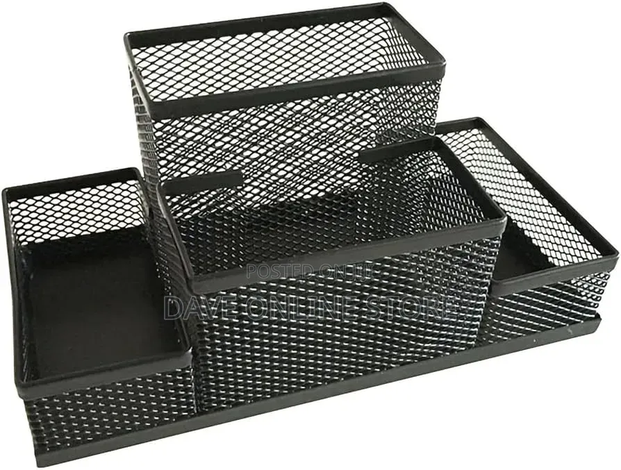 Black Mesh Pen Holder, Mesh Desk Organizer 4 Compartments