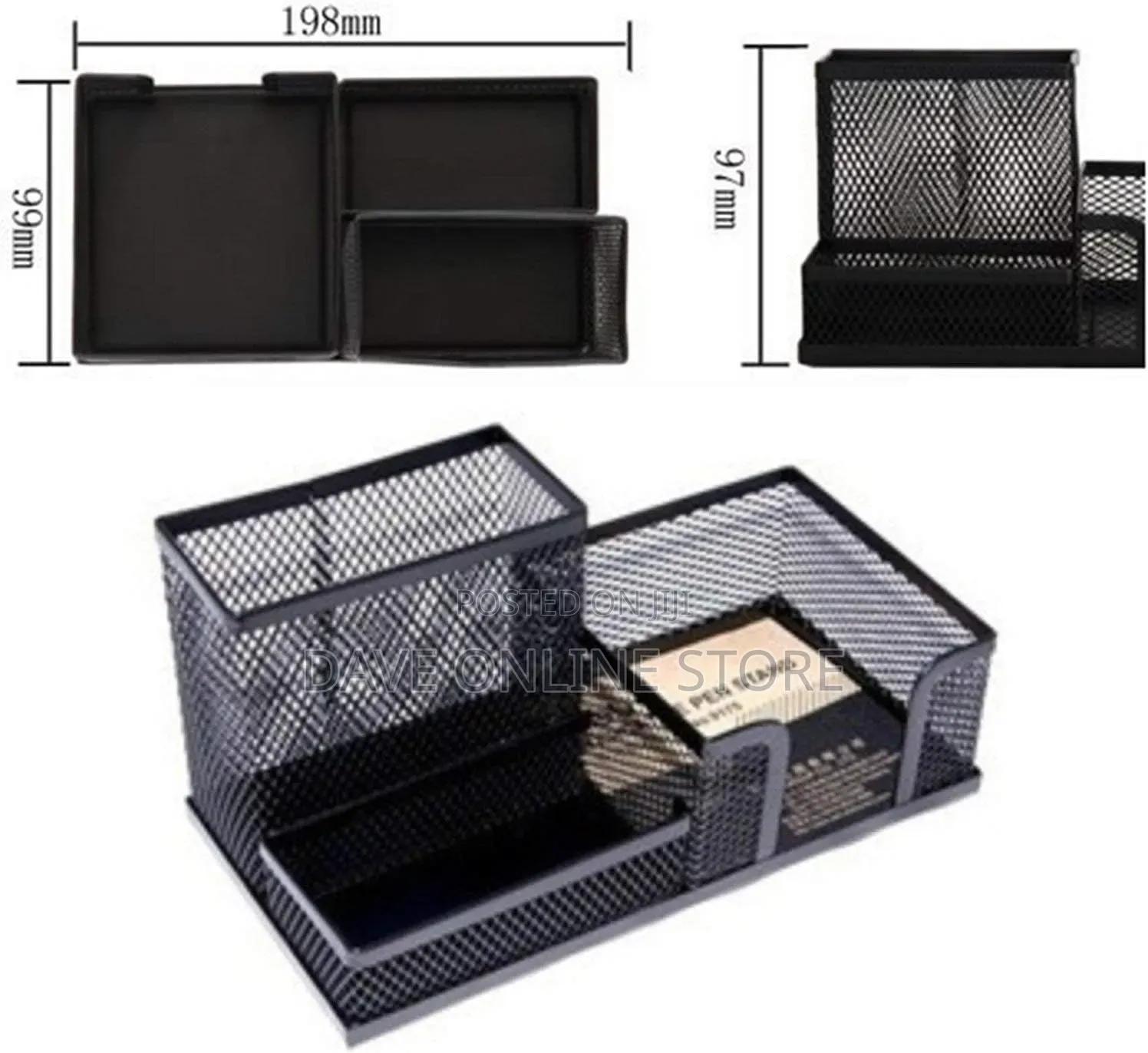 3 Compartment Multi Functional Metal Mesh Desk Organizer , Black)