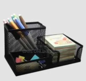 3 Compartment Multi Functional Metal Mesh Desk Organizer , Black)