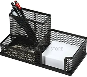 3 Compartment Multi Functional Metal Mesh Desk Organizer , Black)