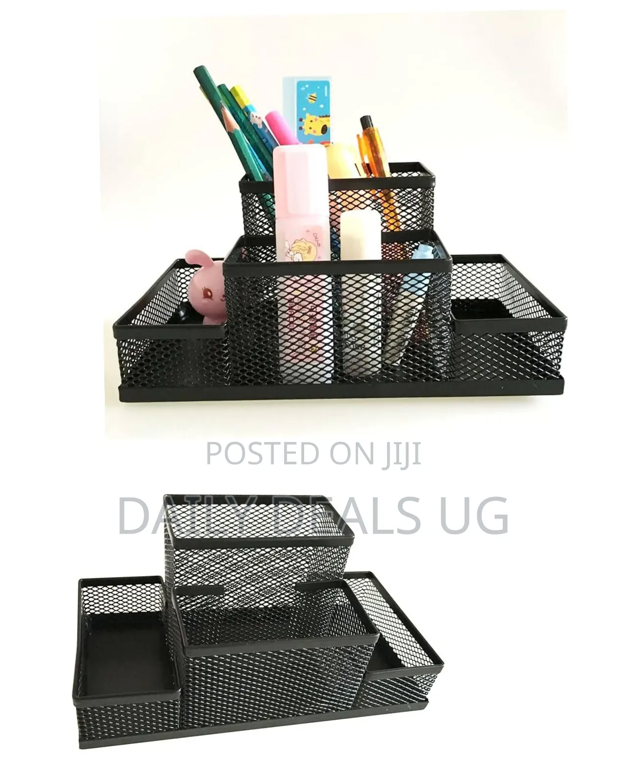 Black Mesh Pen Holder, Mesh Desk Organizer 4 Compartments Desktop .
