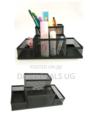 Black Mesh Pen Holder, Mesh Desk Organizer 4 Compartments Desktop .