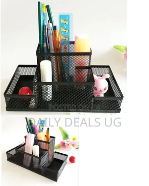 Black Mesh Pen Holder, Mesh Desk Organizer 4 Compartments